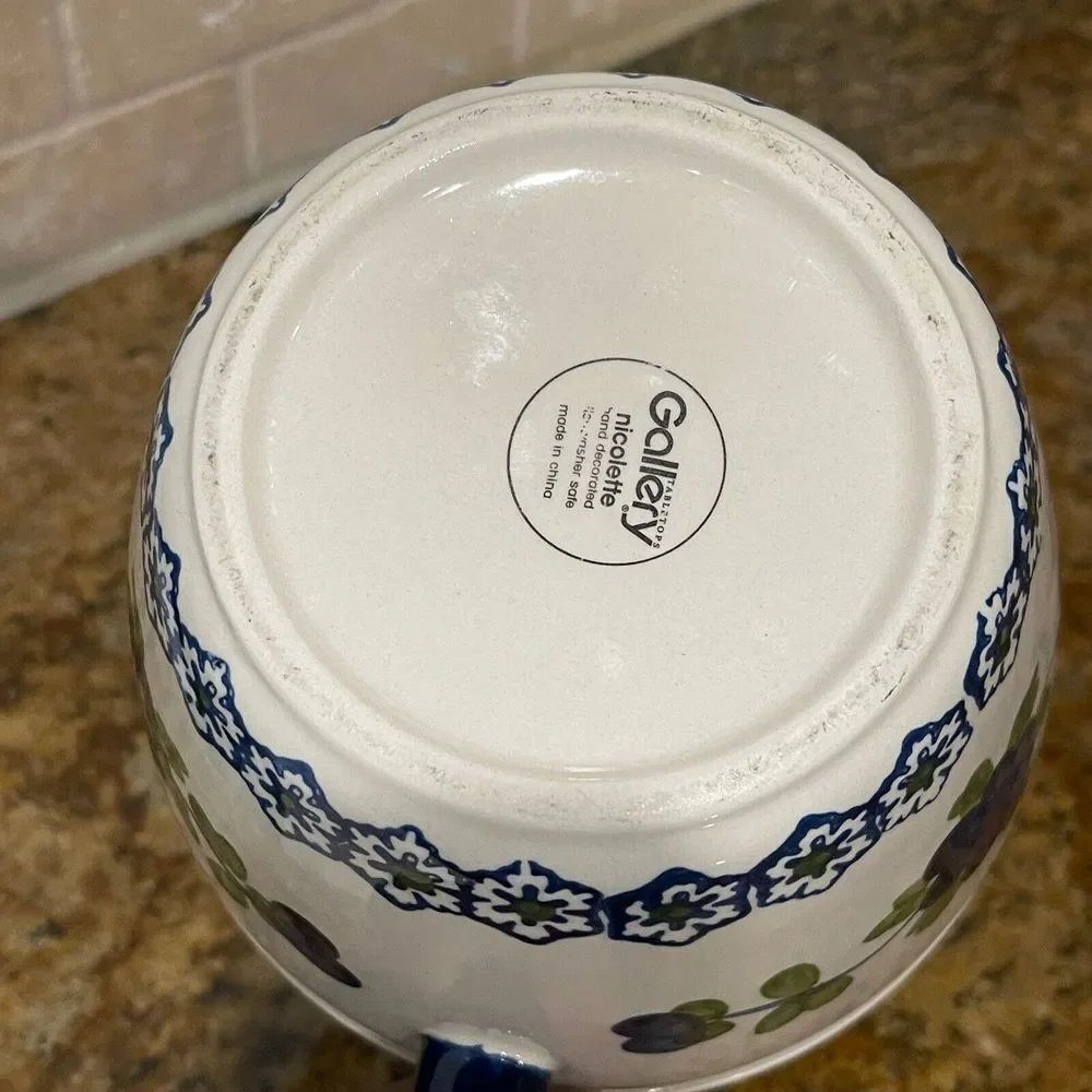 Tabletops Gallery Pitcher 8.5 Inch‎ Nicolette White Blue Flowers Ceramic